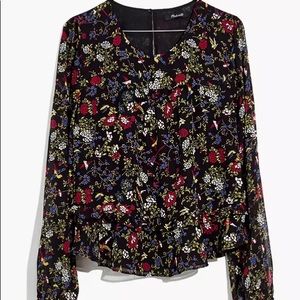 Madewell Sheer-Sleeve Ruffle Peplum Top in Finch Floral L